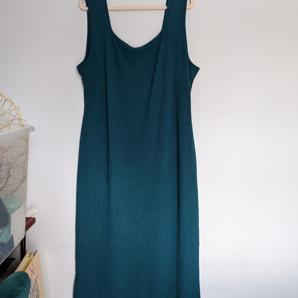 Plus Size Rib Knit Teal Maxi Dress - Picture 5 of 7